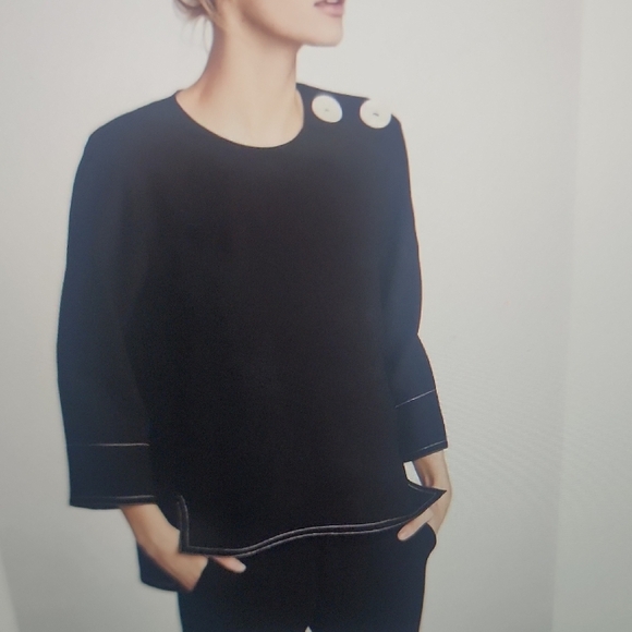 ZARA WOMENS BLACK BLOUSE SIZE XXS WHITE BUTTONS QUARTER SLEEVE - Picture 1 of 5